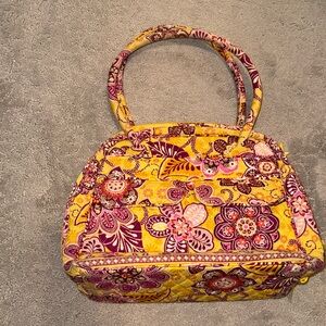 Vera Bradley Yellow Pink Floral Large Shoulder Purse Handbag